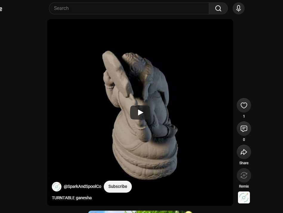 Public YouTube Short showing a rotating volcanic Ganesha model from the SparkAndSpoolCo channel.